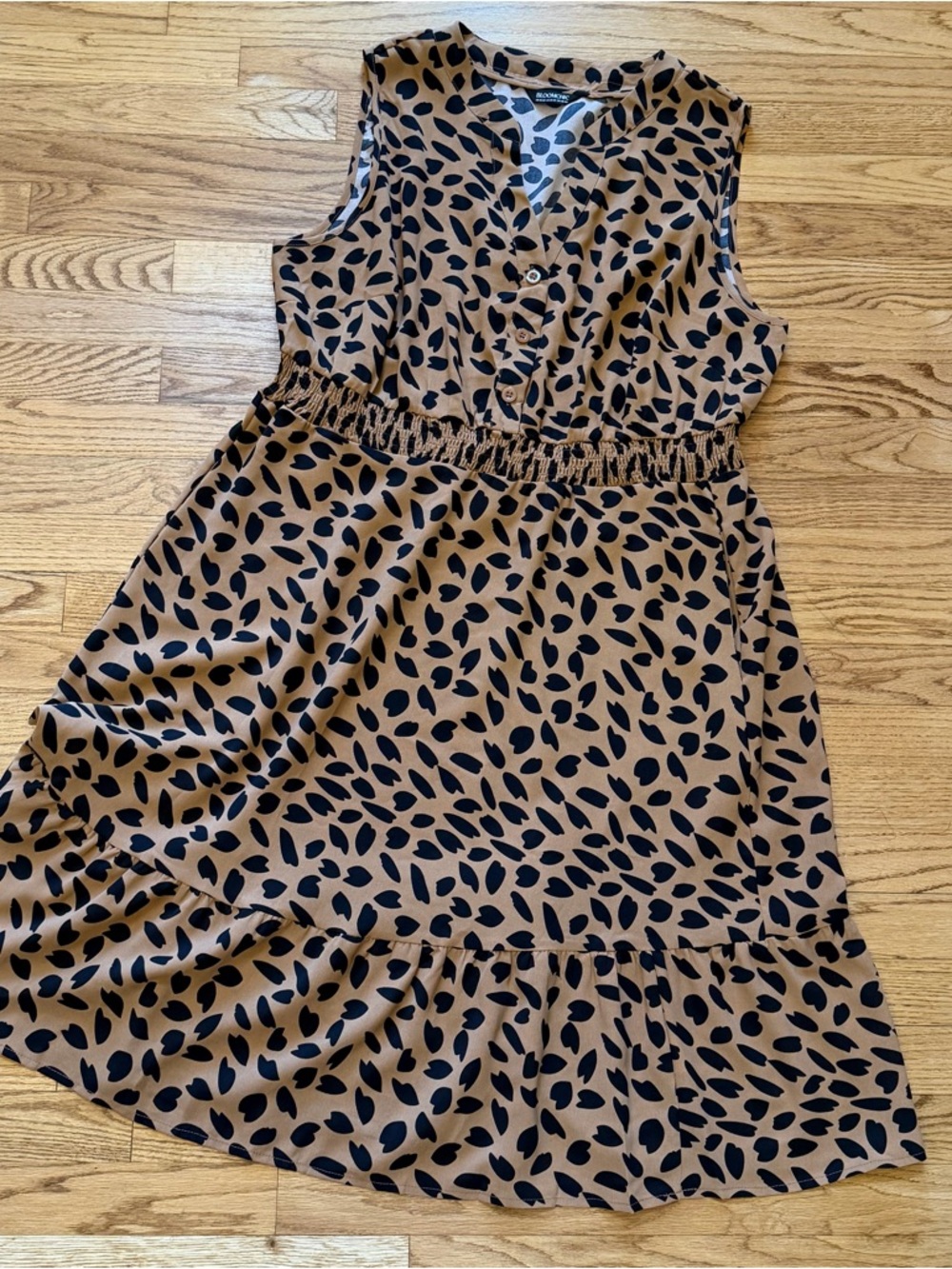 BloomChic Brown and Black Sleeveless Printed Midi Dress